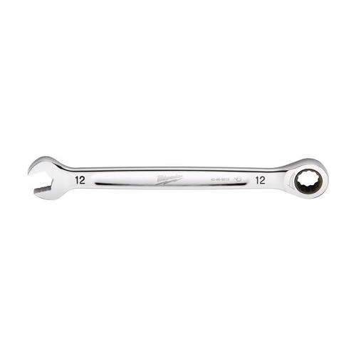 Ratcheting Combination Wrench, Metric, 12 mm Head, 7.03 in L, 12-Point, Steel, Chrome