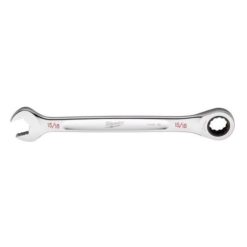 Ratcheting Combination Wrench, SAE, 15/16 in Head, 12.6 in L, 12-Point, Steel, Chrome