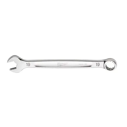 Combination Wrench, Metric, 19 mm Head, 9.84 in L, 12-Point, Steel, Chrome