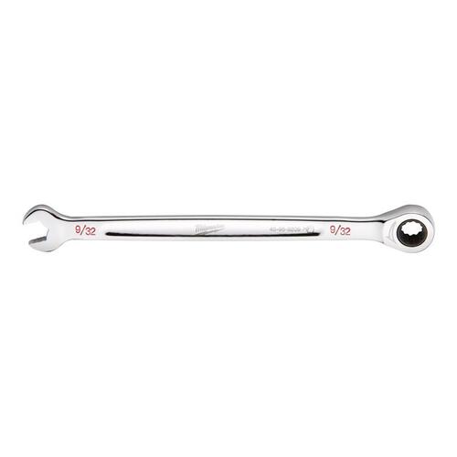 Ratcheting Combination Wrench, SAE, 9/32 in Head, 5.57 in L, 12-Point, Steel, Chrome