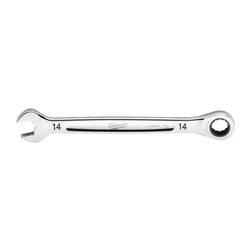 Ratcheting Combination Wrench, Metric, 14 mm Head, 7.8 in L, 12-Point, Steel, Chrome