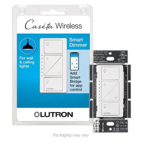 Caseta Smart Lighting Dimmer, 1 -Pole, 120 V, 434 MHz, White