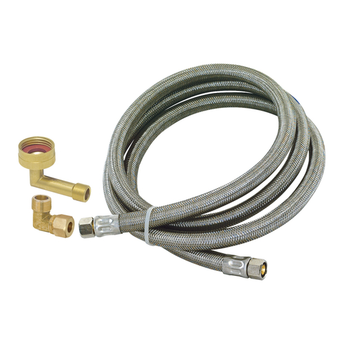 Braided Dishwasher Connector Hose, 3/8 in Inlet, Compression Inlet, 3/8 in Outlet, Compression Outlet