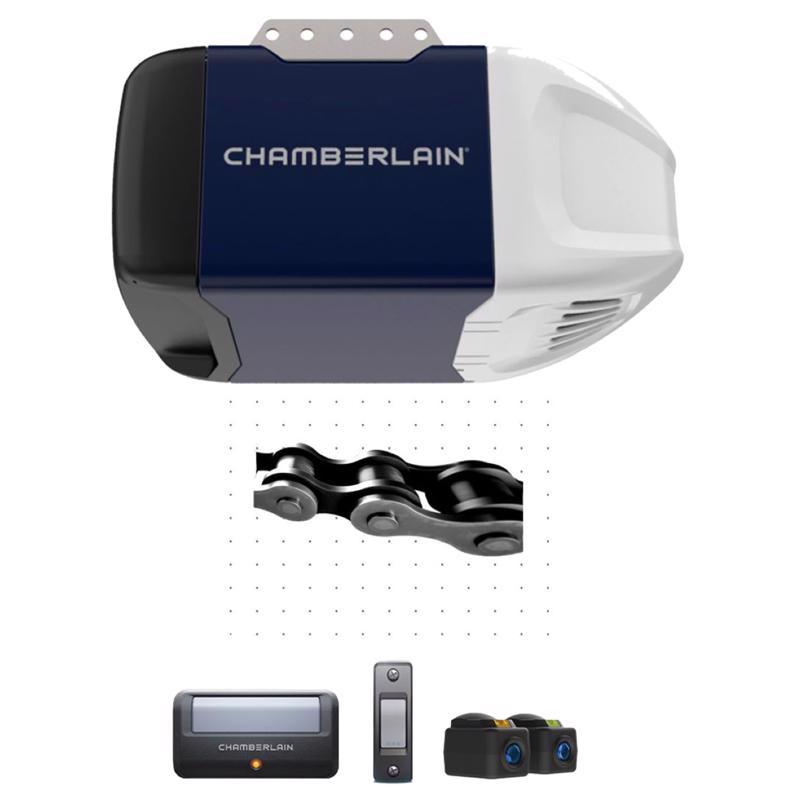 Chamberlain C2102 Garage Door Opener, Chain Drive, OS: myQ and Security+ 2.0, Black/Navy/White