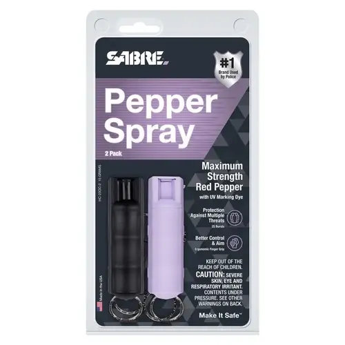 Pepper Spray Key Chain, 0.54 oz Can Black/Lavendar - pack of 2