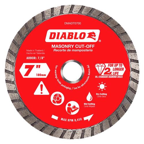 Masonry Cut-Off Disc 7" D X 7/8" Diamond