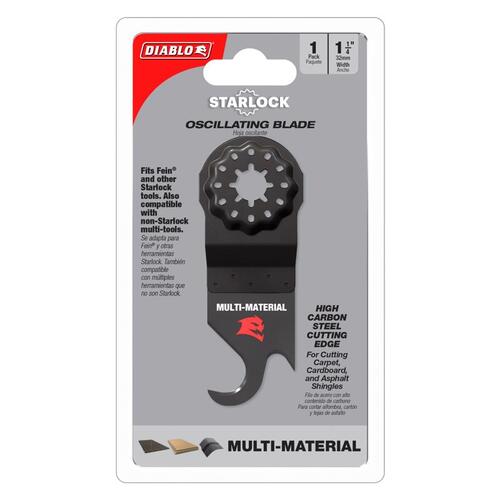 Oscillating Blade Starlock 1-1/4" W High Carbon Steel Hook Knife Round Multi-Material