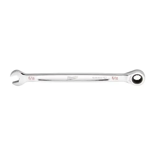 Ratcheting Combination Wrench, SAE, 5/16 in Head, 5-3/4 in L, 12-Point, Steel, Chrome