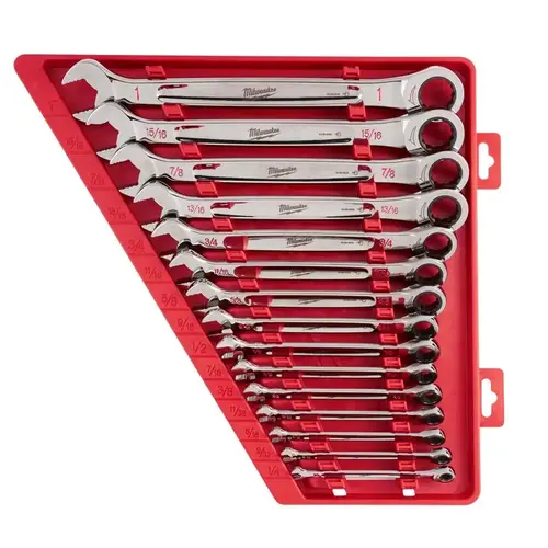 15PC RATCHETING COMBINATION WRENCH SET - SAE Chrome