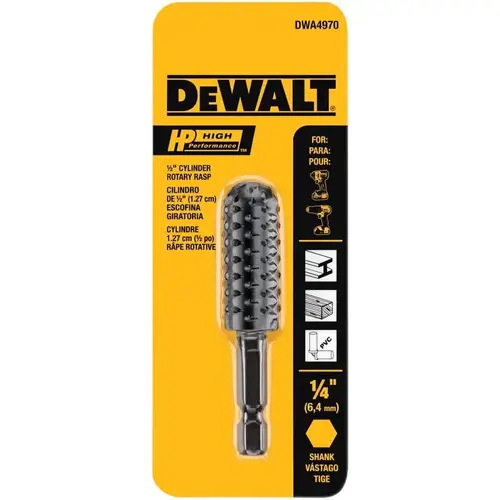 DEWALT DWA4970 Rotary Rasp, Cylinder, 1/2 in dia, 1/4 in dia Hex Shank, Steel