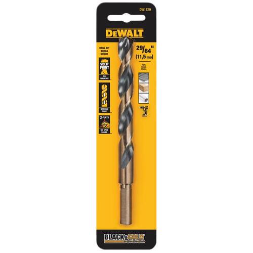 Jobber Drill Bit, 29/64 in Dia, 5-3/4 in OAL, Parabolic Flute, 29/64 in Dia Shank, Round Shank Black Oxide