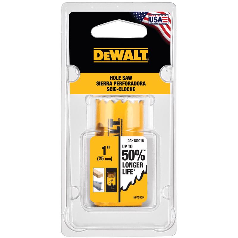 DEWALT DAH180016 Hole Saw, 1 in Dia, 1-3/4 in D Cutting, 1/2-20 Arbor, 4/5 TPI, HSS Cutting Edge