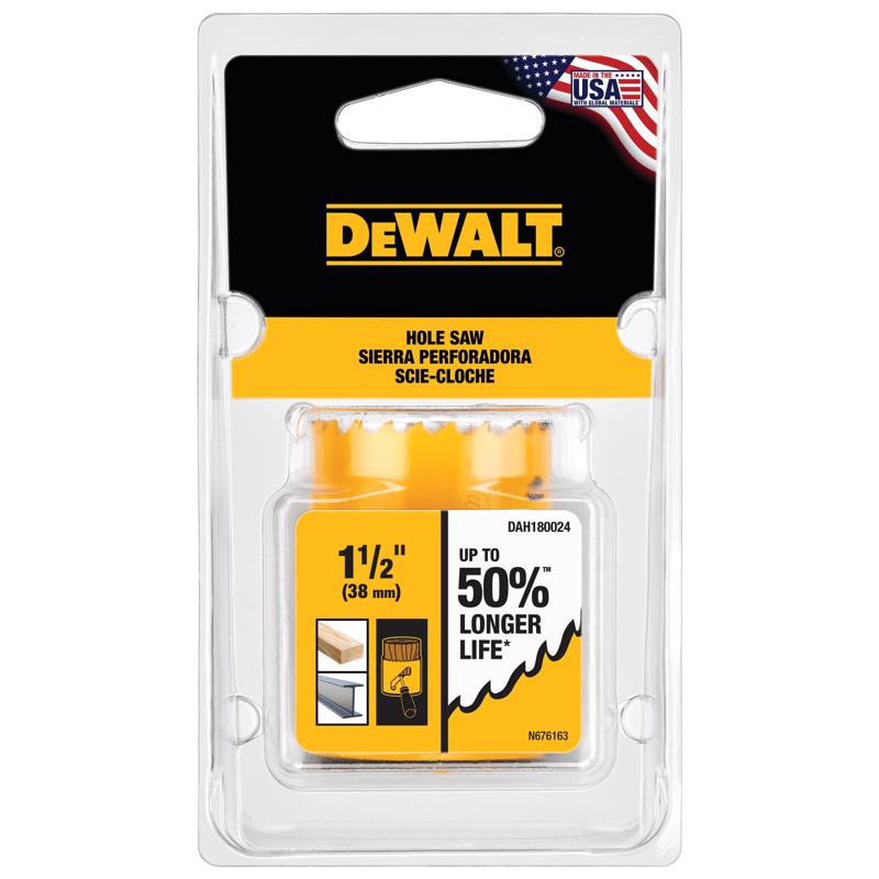 DEWALT DAH180024 Hole Saw, 1-1/2 in Dia, 1-3/4 in D Cutting, 5/8-18 Arbor, 4/5 TPI, HSS Cutting Edge