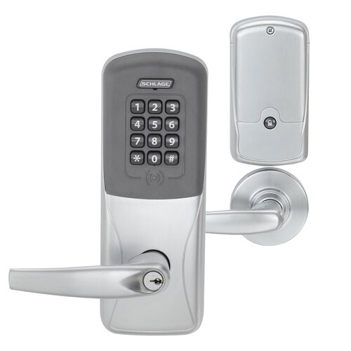 Schlage CO-200-CY-40-KP-SPA 626-PD Cylindrical Standalone Electronic Lock with Keypad, Privacy, Less Cylinder Satin Chrome