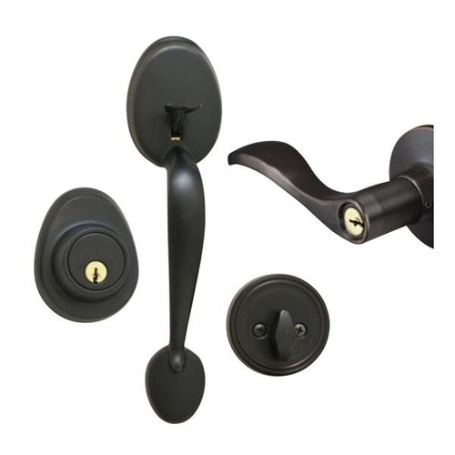 Handleset and Deadbolt, LH Wave Lever, Schlage Keyway, Aged Bronze