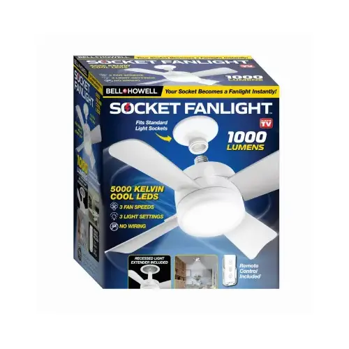 EMSON DIV. OF E. MISHON 8563 Socket Ceiling Fan + LED Light, Socket Extender & Remote