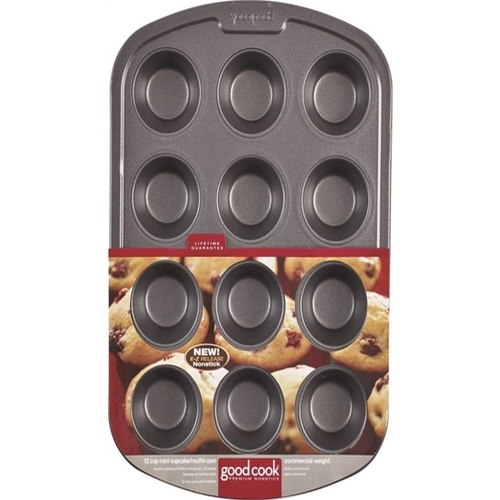 Muffin Pan, Round Impressions, Steel, 12-Compartment, Dishwasher Safe: Yes, 18.3 in L, 11.8 in W