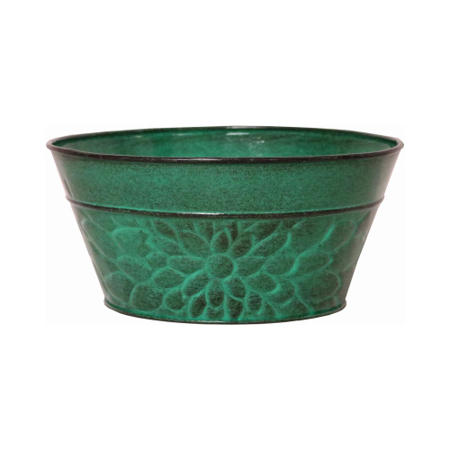 HEADWIND CONSUMER PRODUCTS MPT02007 Laurel Bowl Planter, Aqua Blue Embossed Sheet Metal, 8 In. High