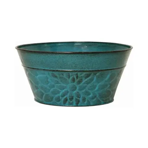 Laurel Bowl Planter, Lagoon Green Embossed Sheet Metal, 8 In. High