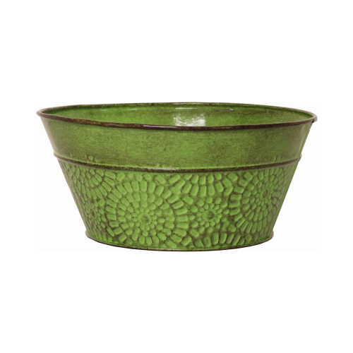 HEADWIND CONSUMER PRODUCTS MPT02019 Laurel Bowl Planter, Sweet Pea Green Embossed Sheet Metal, 8 In. High