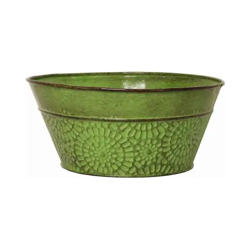 Laurel Bowl Planter, Sweet Pea Green Embossed Sheet Metal, 8 In. High