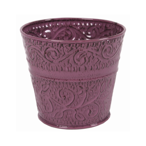 Ensley Metal Planter, Embossed Purple, 8 In.