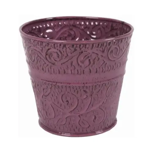 Ensley Metal Planter, Embossed Plum, 6 In.