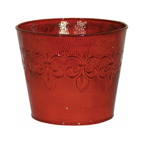 HEADWIND CONSUMER PRODUCTS MPT01889 Metal Planter, Fleur De Lis Pattern, Cayenne Red, 6 In.