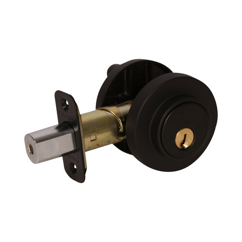 Round Low Profile Single Cylinder Deadbolt Grade 3 with KW1 Keyway Matte Black Finish