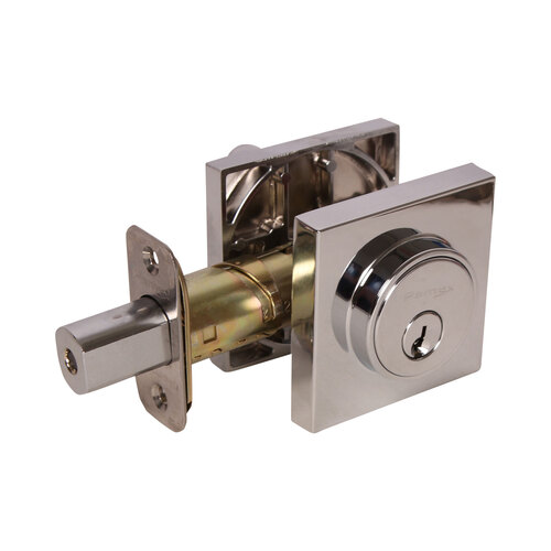 Square Low Profile Single Cylinder Deadbolt Grade 3 with KW1 Keyway Bright Chrome Finish