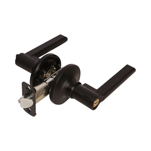 Alto Lever with Round Rose Keyed Entry Lockset Grade 3 with KW1 Keyway Matte Black Finish