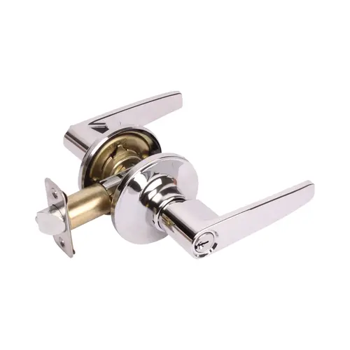 Olympic Lever with Round Rose Privacy Lockset with ADA Pushbutton Grade 3 Satin Chrome Finish