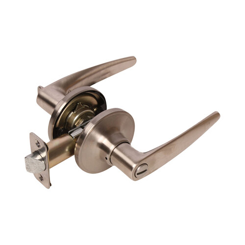 Florence Lever with Round Rose Keyed Entry Lockset Grade 3 with KW1 Keyway Satin Nickel Finish