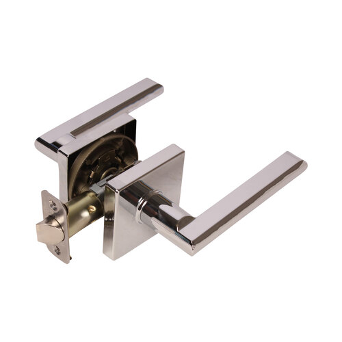 Onyx Lever with Square Rose Privacy Lockset Grade 3 Bright Chrome Finish