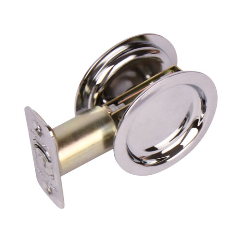 Passage Round Sliding Door Lock with 2-3/8" Backset Standard Bright Chrome Finish