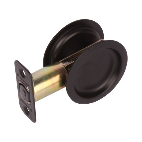 Passage Round Sliding Door Lock with 2-3/8" Backset Standard Matte Black Finish