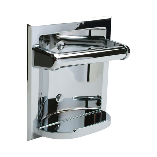 Recessed Fixtures Shallow Recessed Soap Holder and Grab Bright Chrome Finish