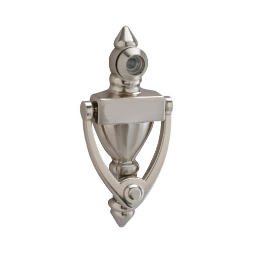 4" High Door Knocker with 160 Degree UL Viewer Satin Nickel Finish