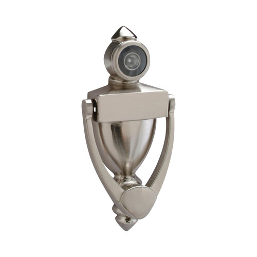 5-1/2" High Door Knocker with UL 180 Degree Viewer Satin Nickel Finish