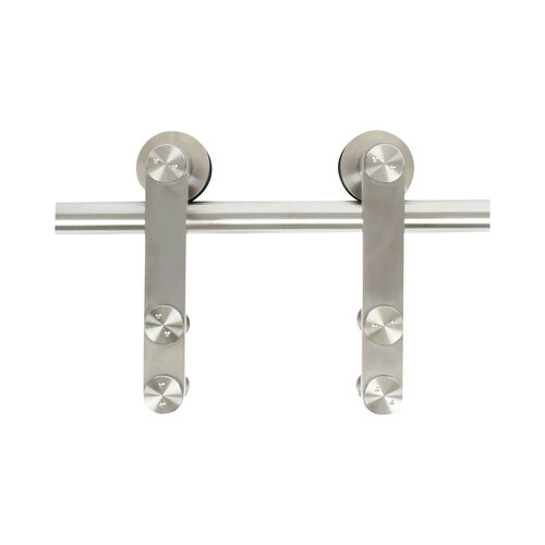 8' Barn Door Hardware Surface Mounted with Strap Wheel for Wood Doors with Soft Closing Satin Stainless Steel Finish