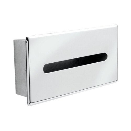 Recessed Tissue Dispenser Overall size: 11-13/16" W x 6" H x 2-5/8" D Wall opening: 10-11/16" W x 4-7/8" H x 2-3/8" D Polished Chrome