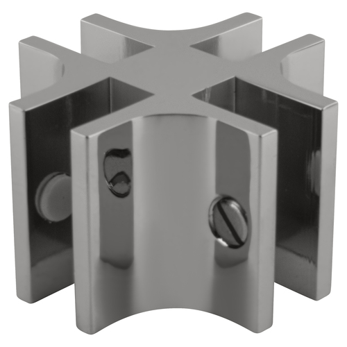 Chrome 4-Way 90 Degree Standard Connector for 3/8" Glass