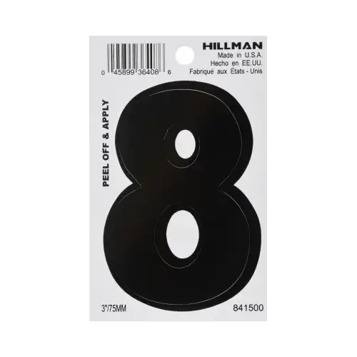 Number 3" Black Vinyl Self-Adhesive 8 Glossy