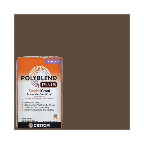 Polyblend Plus Sanded Grout, Powder, Characteristic, Coffee Bean, 25 lb Bag