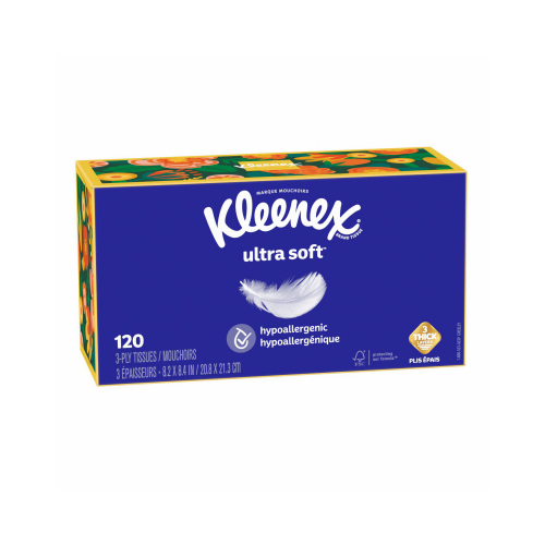 KLEENEX 54281 Ultra Soft Facial Tissue, White, 120-Ct.