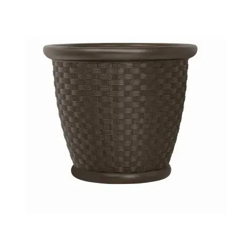 Planter, Plastic, Bronze Shaded Wicker, 18-In. Java