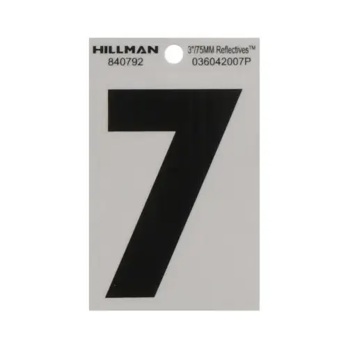 Adhesive House Address Number 7, Black and Silver Vinyl, 3 In.