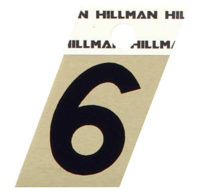 Hillman 840486 Number 1.5" Reflective Black Aluminum Self-Adhesive 6 Glossy