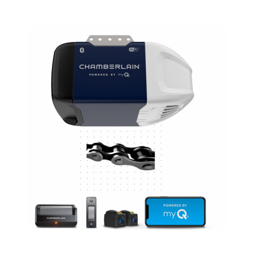 Garage Door Opener, Chain Drive, OS: myQ and Security+ 2.0, Blue