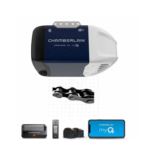 Chamberlain C2202 Garage Door Opener, Chain Drive, OS: myQ and Security+ 2.0, Blue